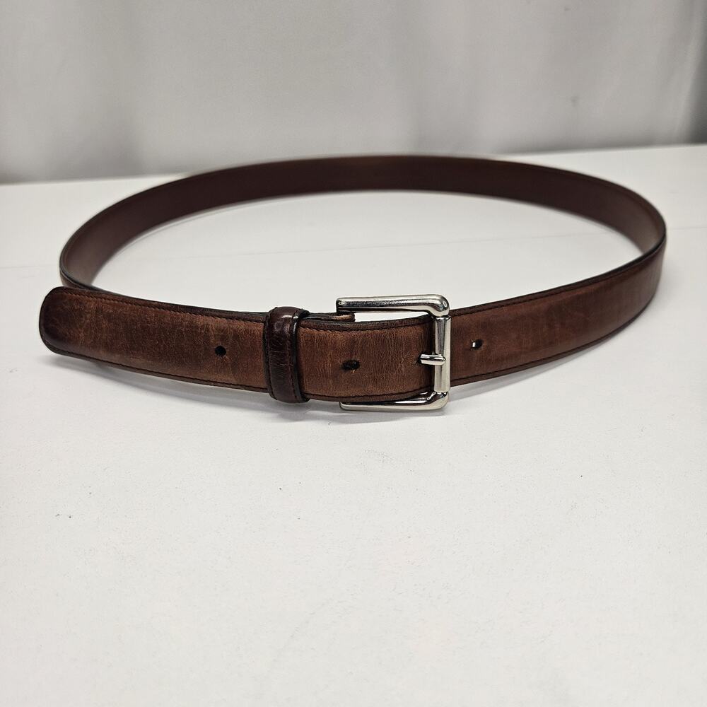 Cole Haan Belt Mens 40 Brown Leather Distressed Western Belt Brass Buckle